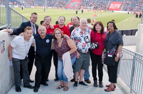 Travel Writers pose with officals from the Chicago Fire and the Illinois State Soccer Association.